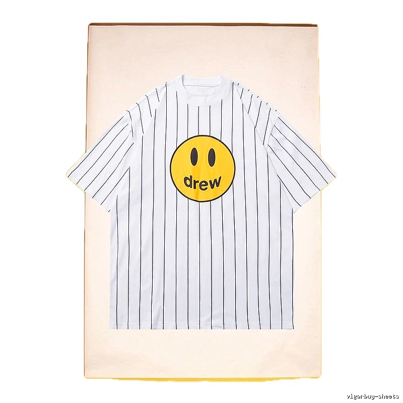 DREW Smiley Series Street Style White Striped Short Sleeve T-shirt