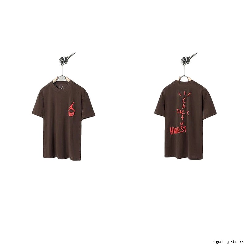 AJ x Travis Scott Co-branded Street Style Brown Short-sleeve T-shirt