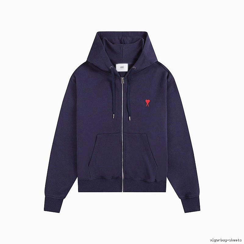 AMI Love Embroidery Style Dark Blue Hoodie
