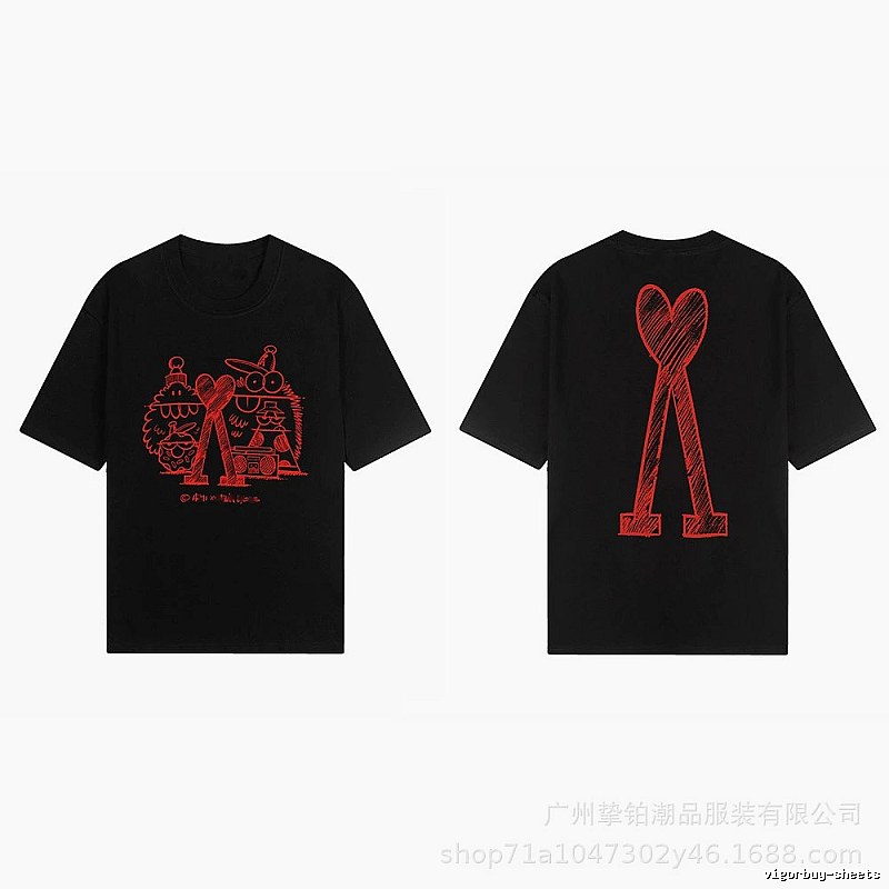 AMI red graffiti-style short-sleeve shirt