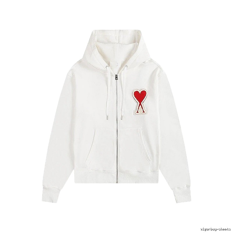 Ami's white hoodie with a cute heart embroidery style