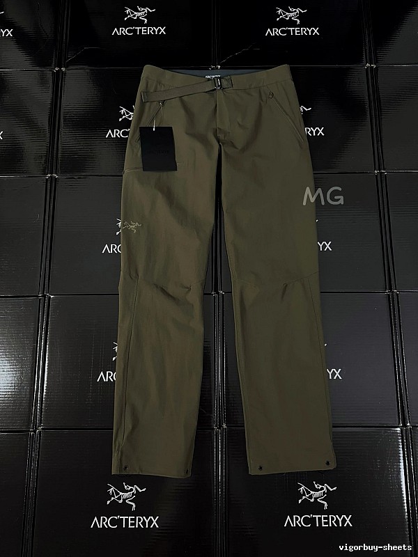 Arc'teryx Olive Technical Straight Pants with clean outdoor profile and subtle performance logo