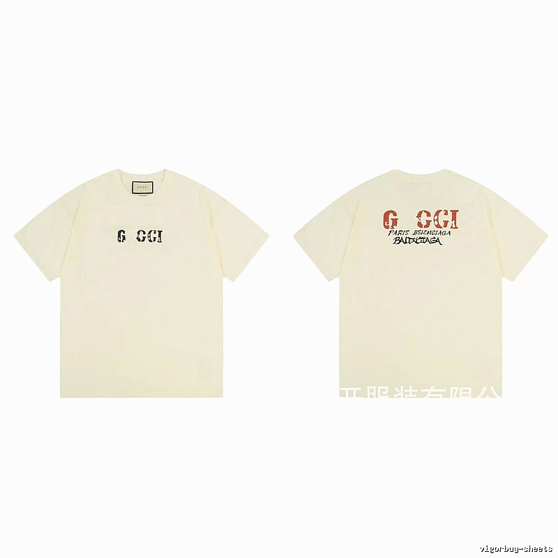 Balenciaga Co-branded Distressed-style Off-white Short Sleeve T-Shirt