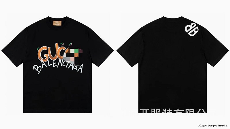 Balenciaga Co-branded Graffiti-Style Black Short-Sleeve T-Shirt