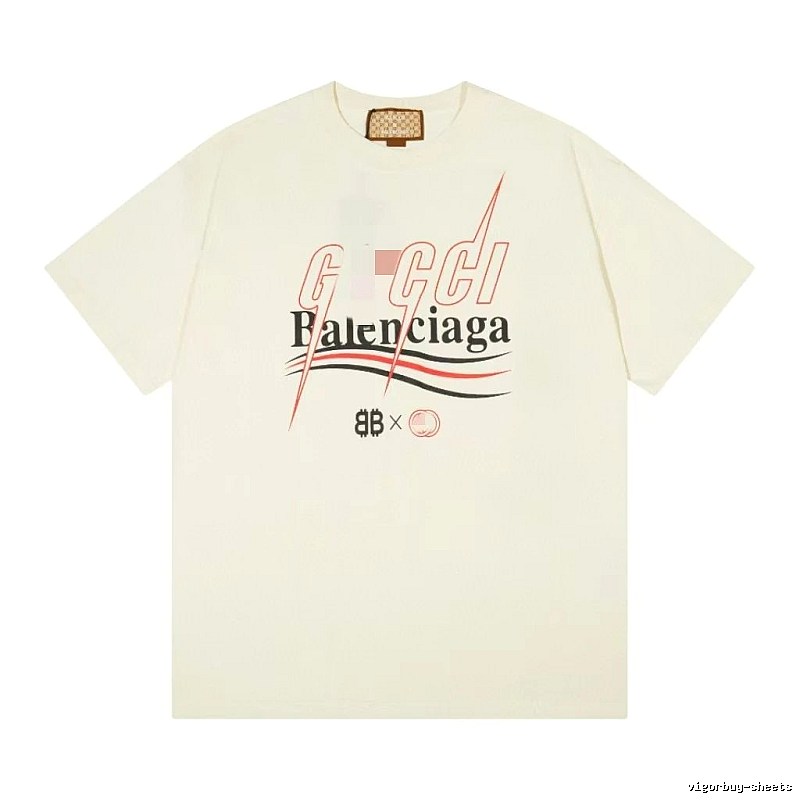 Balenciaga Co-branded Printed Streetwear Off-white Short-sleeve T-shirt