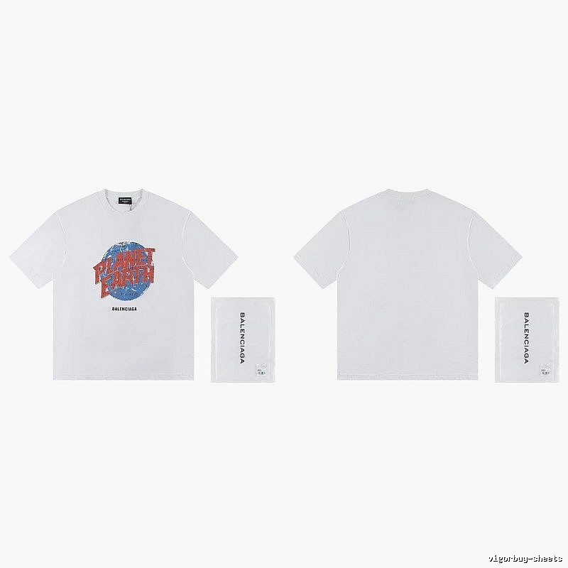 Balenciaga Distressed-style Earth Print White T-Shirt