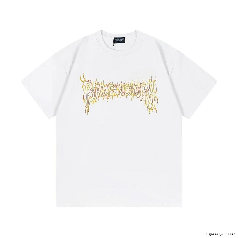 Balenciaga Gothic Style Flame Print White T-Shirt
