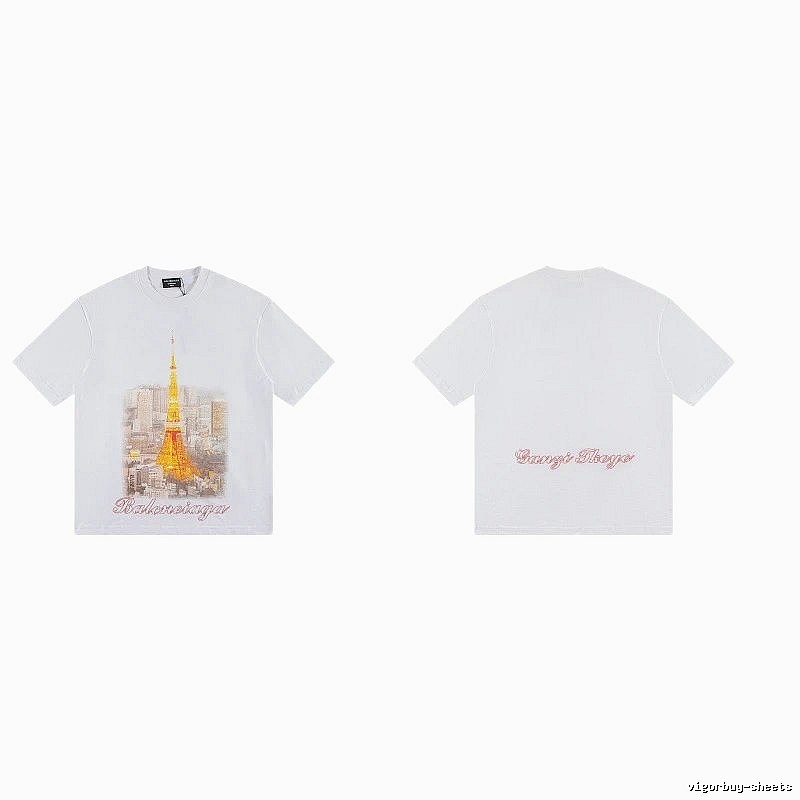Balenciaga Vintage-style White T-shirt with Tokyo Tower Print
