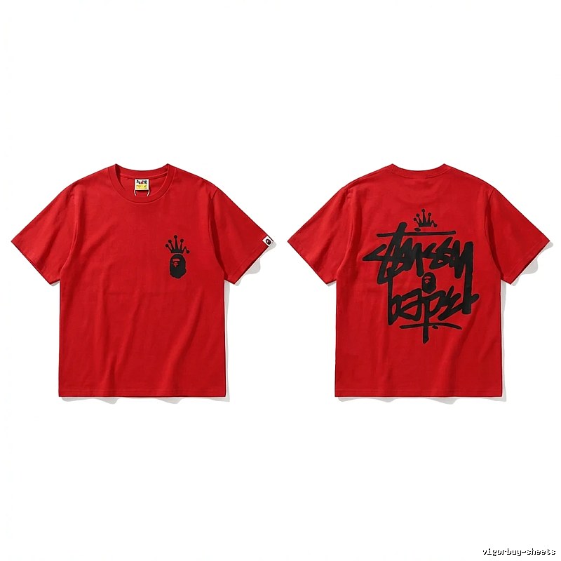 Bape Crown Graffiti Style Red T-shirt