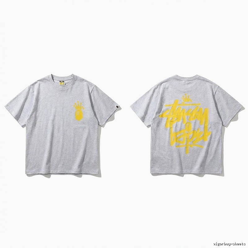 Bape Crown Trendy Brand Light Gray T-shirt