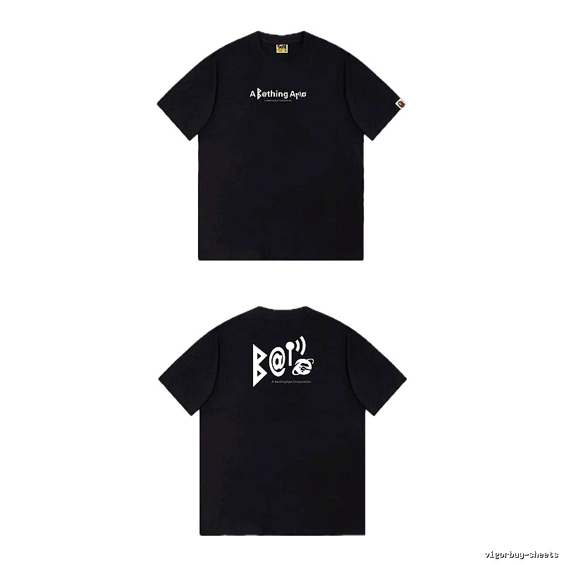 Bape letter - printed short - sleeved black T - shirt