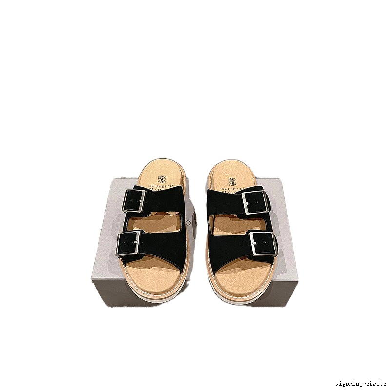 Brunello Cucinelli Light Luxury Casual Black Slides