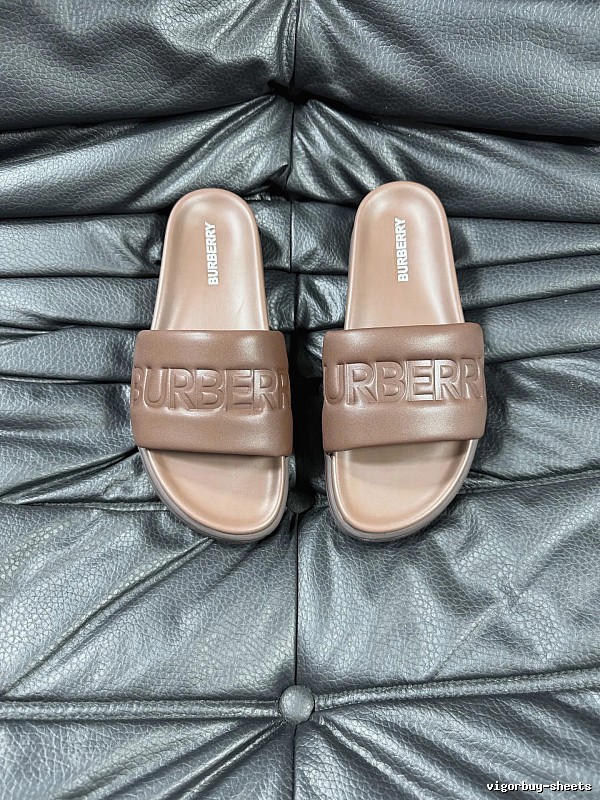 Burberry Embossed Minimalist-Style Brown Slide Sandals