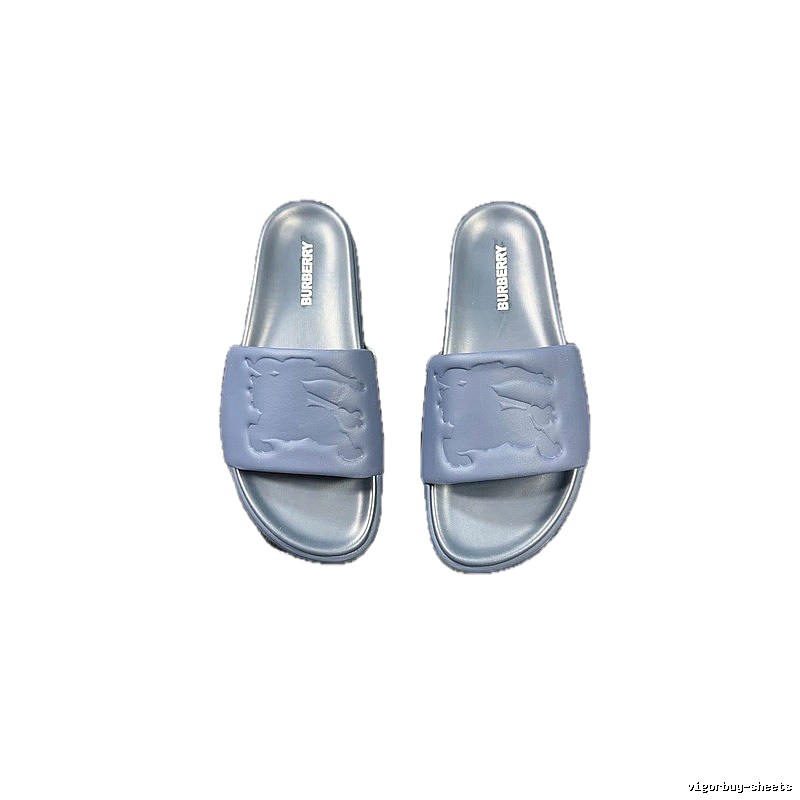 Burberry Equestrian Knight Collection Minimalist Grey-Blue Slide Sandals
