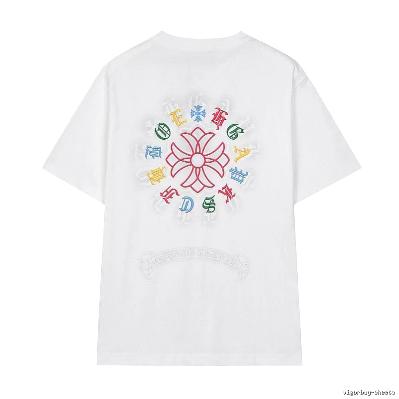Chrome Hearts Colorful Embroidered Street Style White T-Shirt