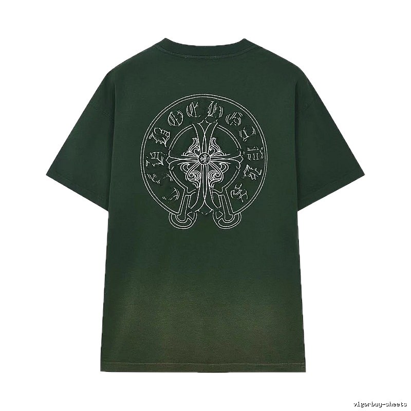 Chrome Hearts Cross-Embroidered Vintage Dark Green Short-Sleeve T-Shirt