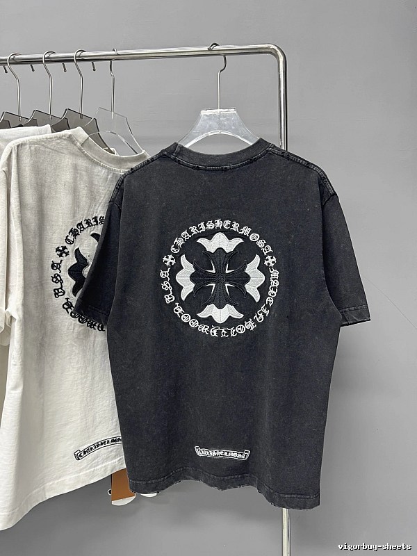 Chrome Hearts Cross Embroidered Vintage Distressed Black T-Shirt