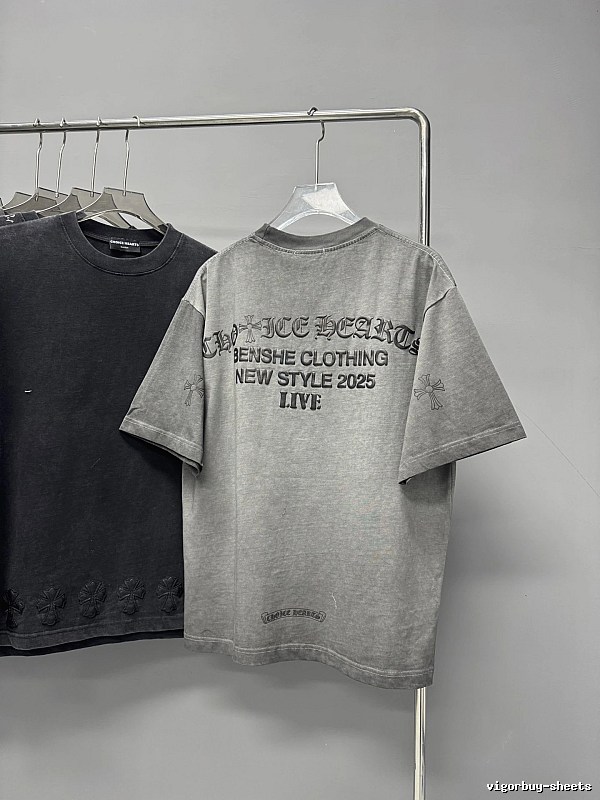 Chrome Hearts Cross Print Vintage Street Style Grey Short-Sleeve T-Shirt