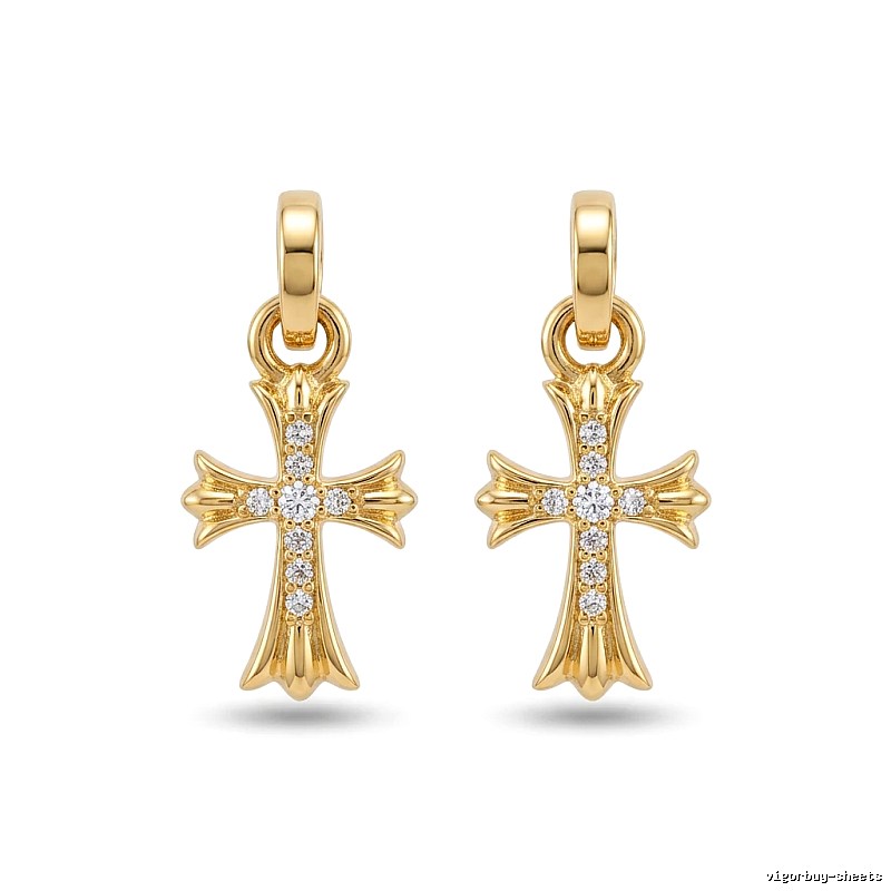 Chrome Hearts Cross Trendy and Cool Style Gold Earrings