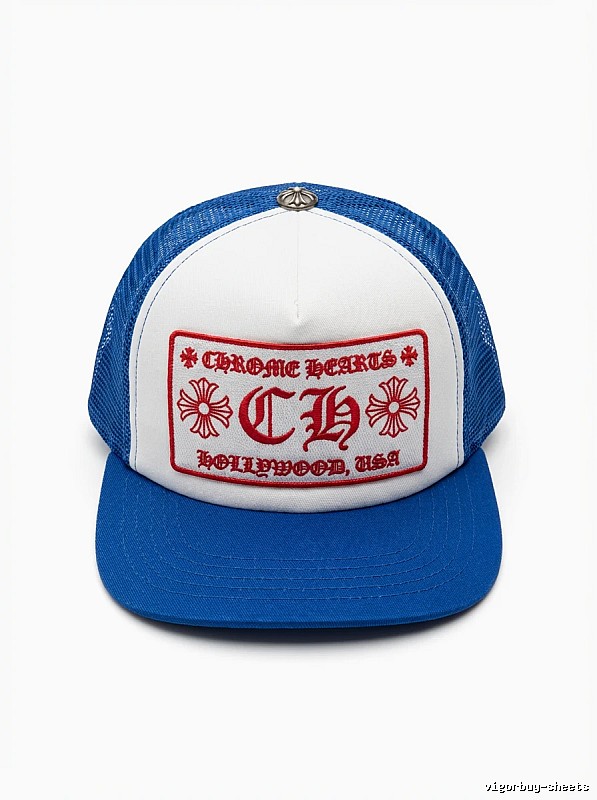 Chrome Hearts Retro Style Blue and White Hat