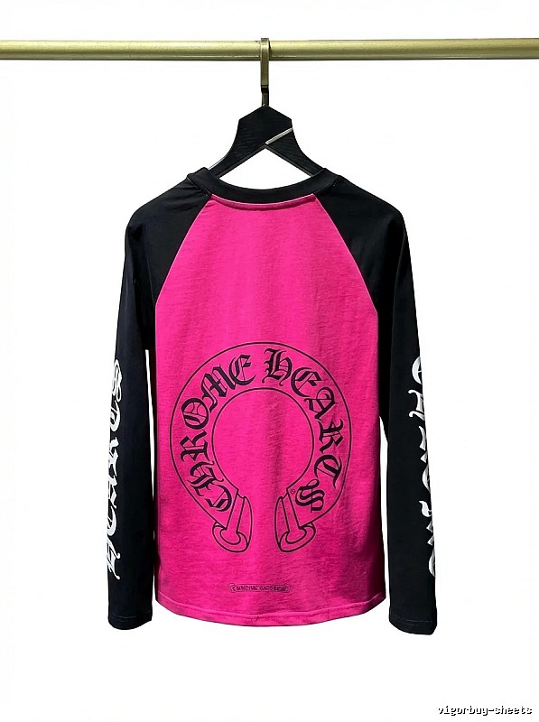 Chrome Hearts retro style pink and black color-blocking long-sleeve shirt