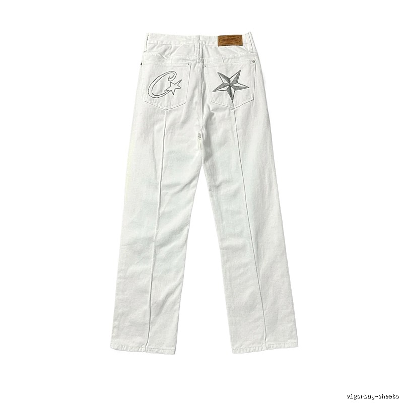 Corteiz Star Embroidery White Jeans