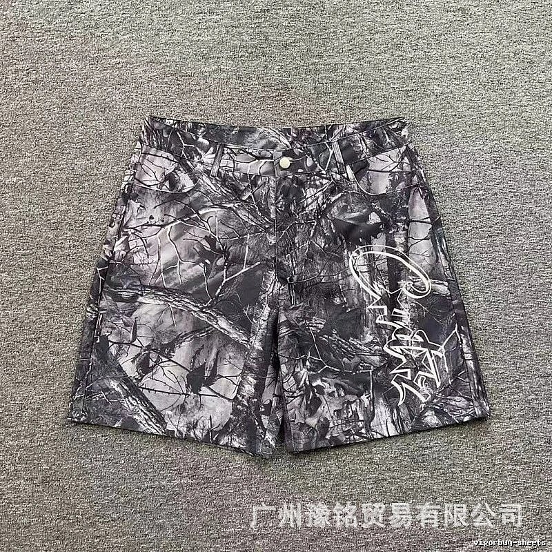 Corteiz Street Style Black and Grey Tree Grain Camouflage Shorts