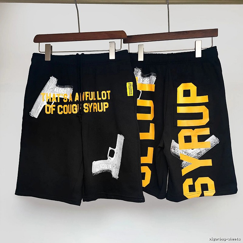 COUGH SYRUP Pistol Print Street Style Black Shorts