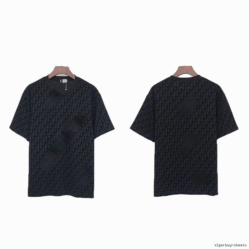 Dior All-over Monogram Print Light Luxury Style Black T-Shirt