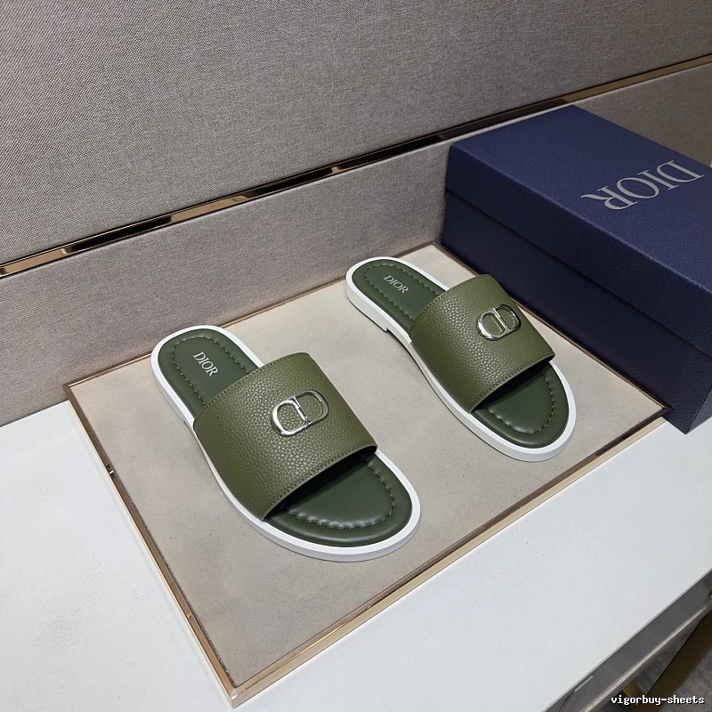 Dior CD Collection Light Luxury Style Army Green Slide Sandals