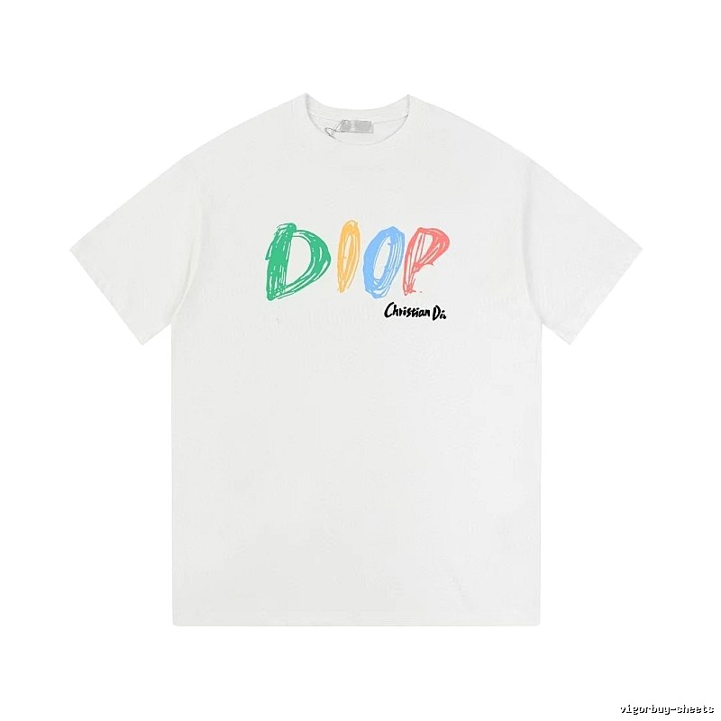 Dior Colorful Graffiti Casual Style White Short-sleeve T-Shirt