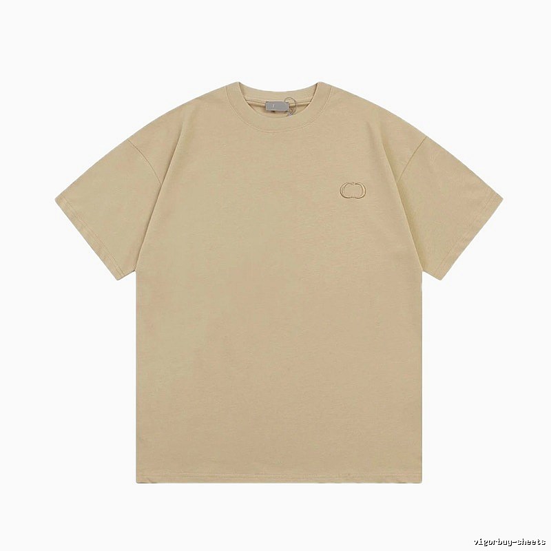 Dior Embroidered Minimalist Style Khaki Short-sleeve T-shirt
