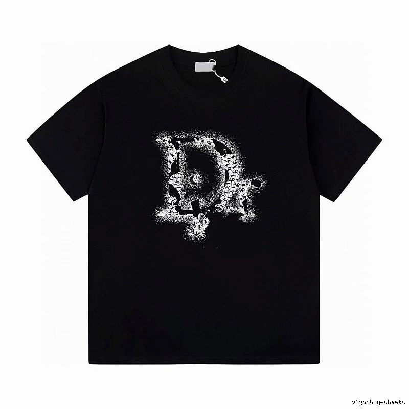 Dior Large D Print Trendy Style Black T-Shirt