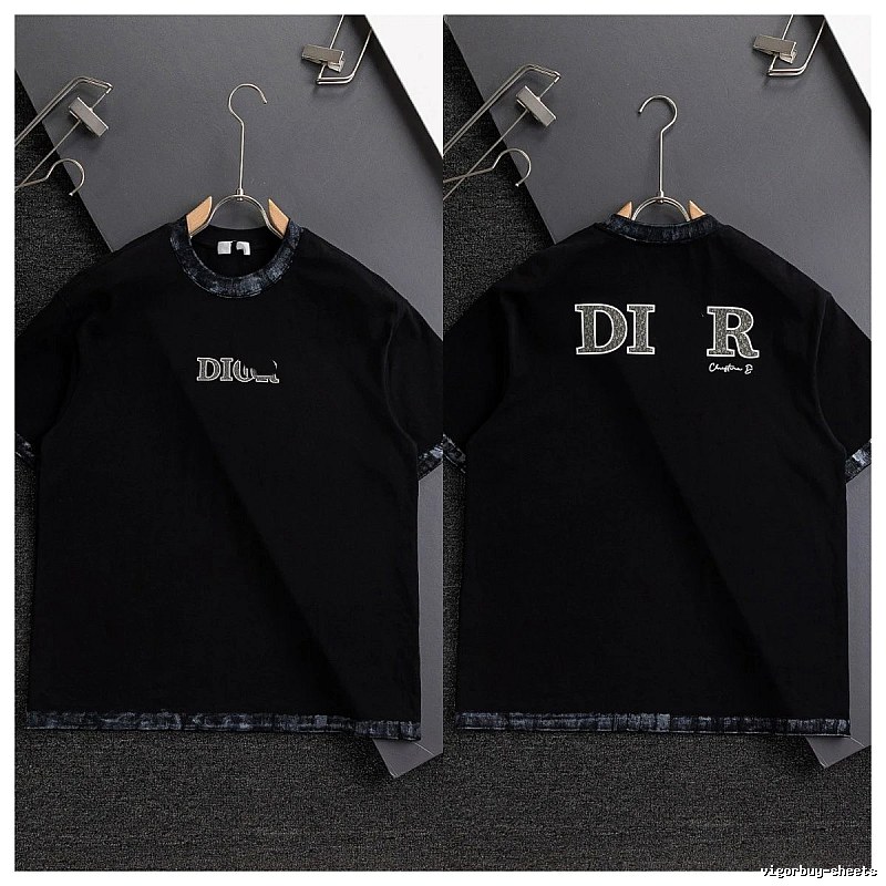 Dior Letter Print Light Luxury Style Black T-Shirt