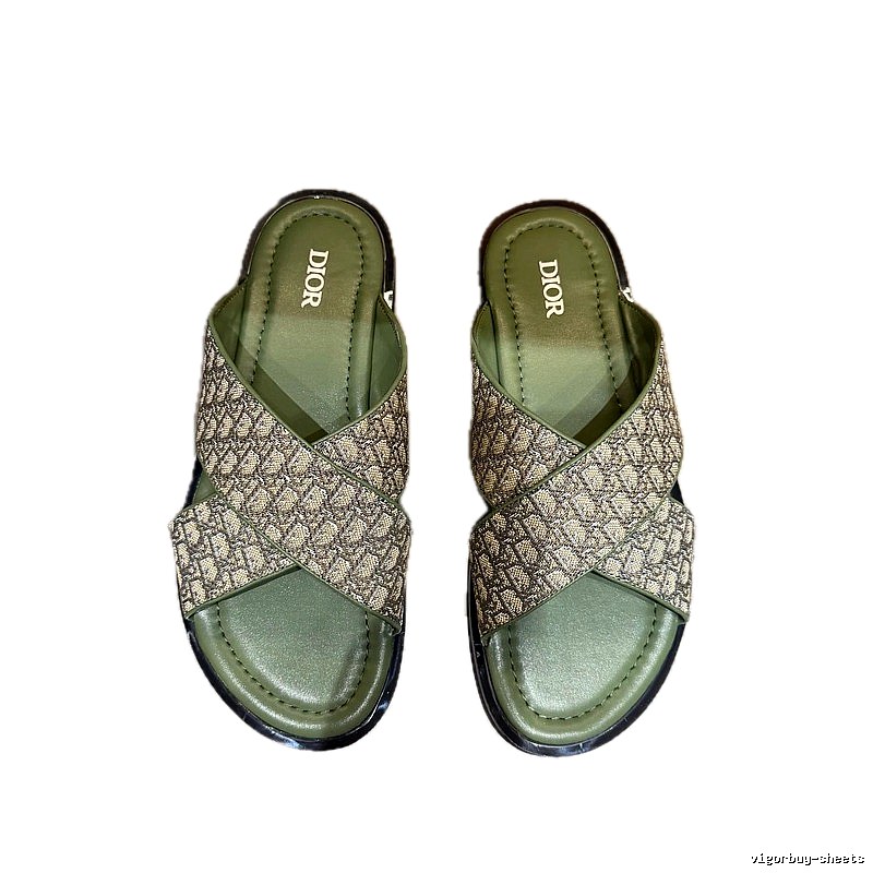 Dior Monogram Retro-style Army Green Slides