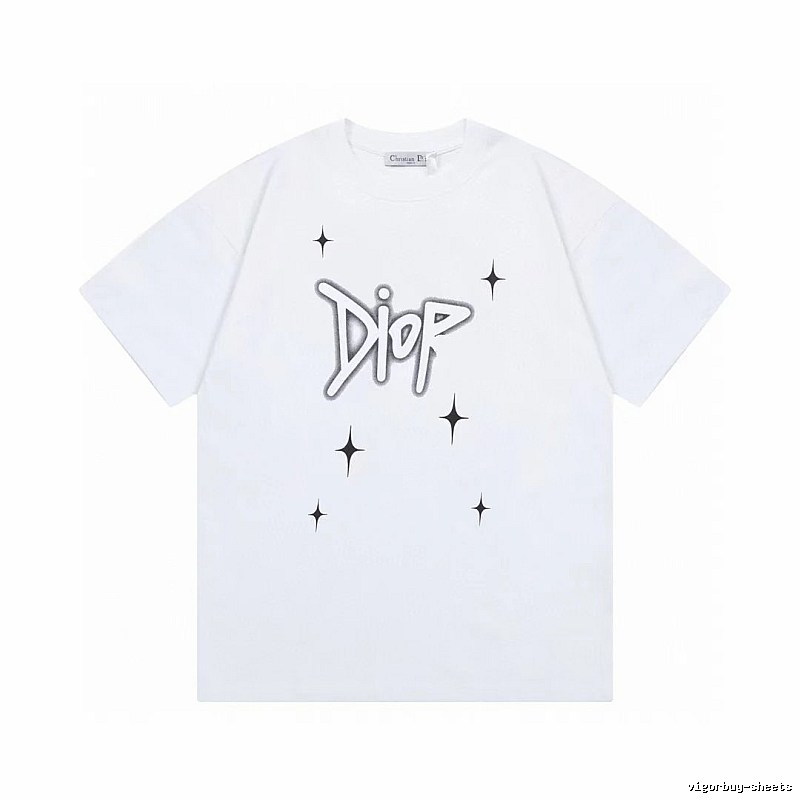 Dior Starburst Graffiti Street Style White Short-sleeve T-shirt