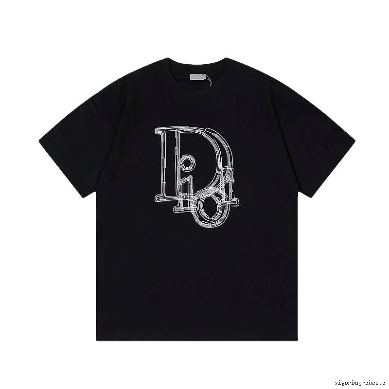 Dior Trendy Cool Line Print Black Short Sleeve T-Shirt