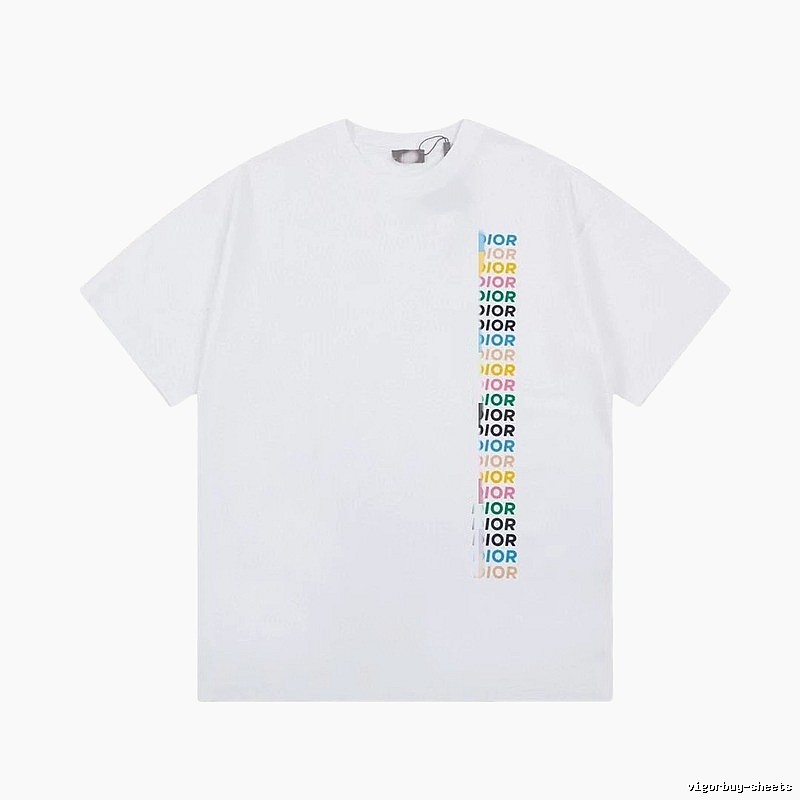 Dior Trendy Style Side-row Colored Print White T-Shirt