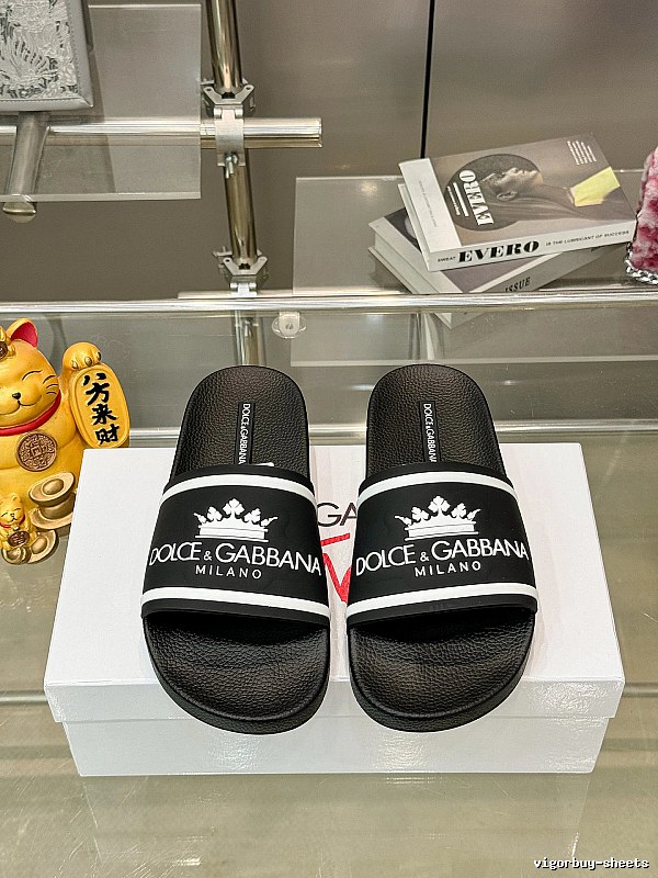 Dolce & Gabbana Crown Collection Light Luxury Style Black Slides