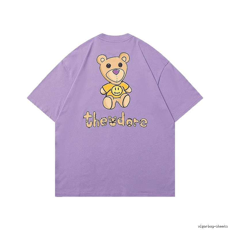 DREW Bear Print Street Style Purple T-shirt