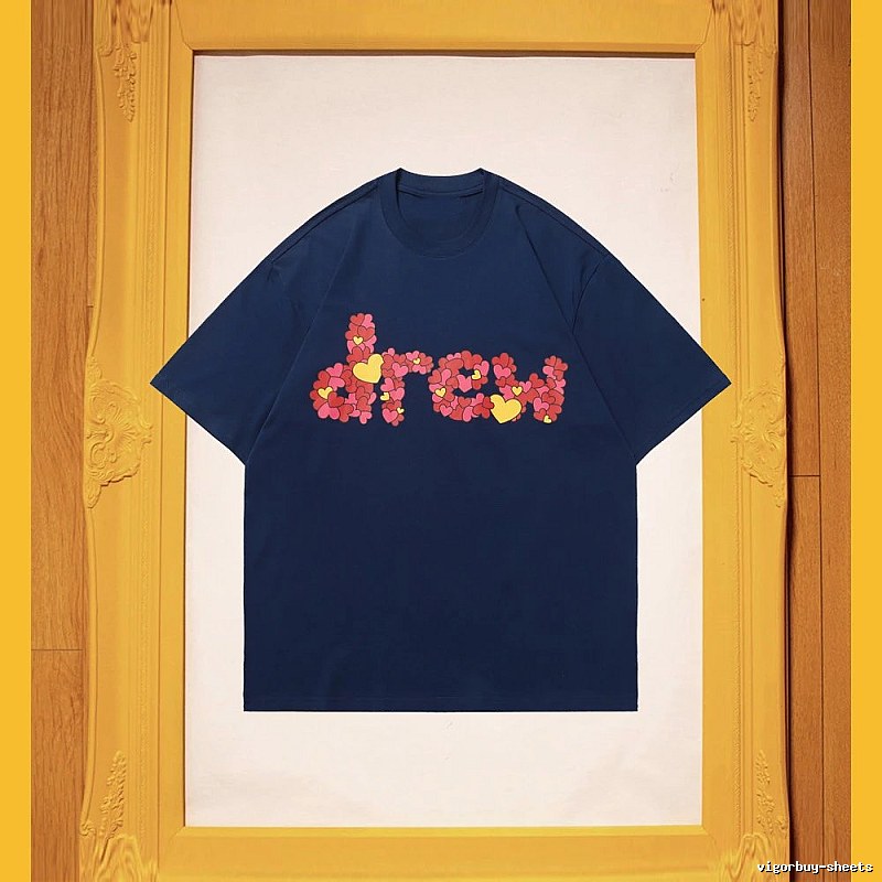 DREW Heart Print Street Style Navy Short Sleeve T-Shirt
