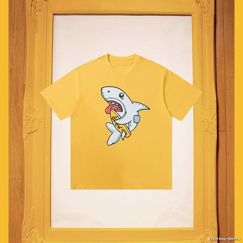 DREW Shark Print Street Style Yellow T-Shirt