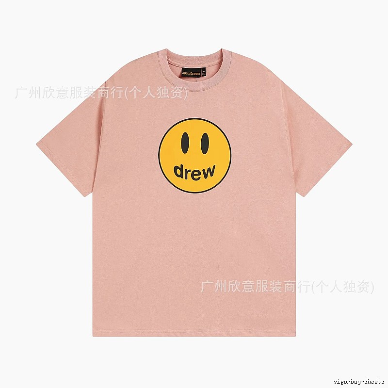 Drew Smiley Print Street Style Pink T-Shirt