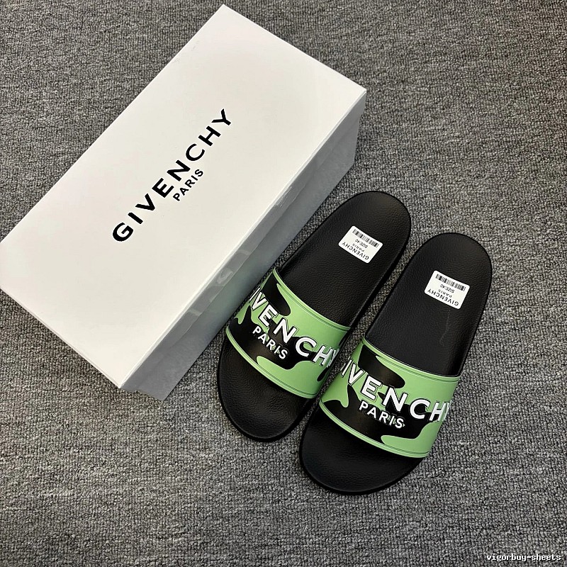 Givenchy Letter Print Trendy Style Green & Black Slides