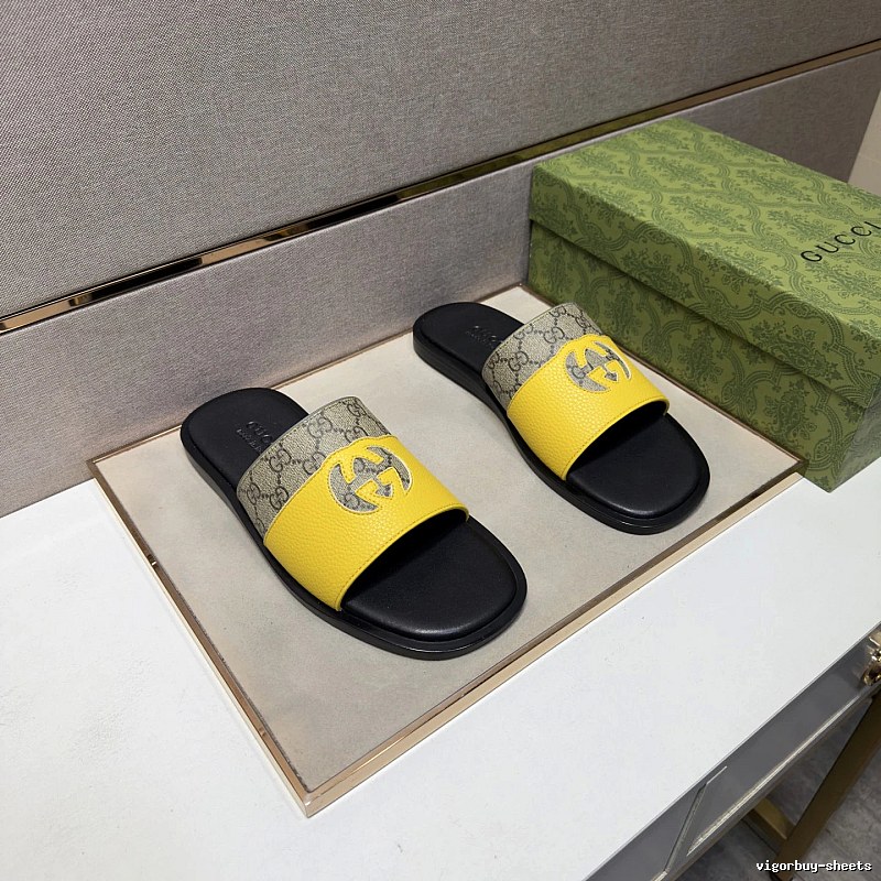Gucci GG Monogram Vintage Style Yellow Colorblock Slide Sandals
