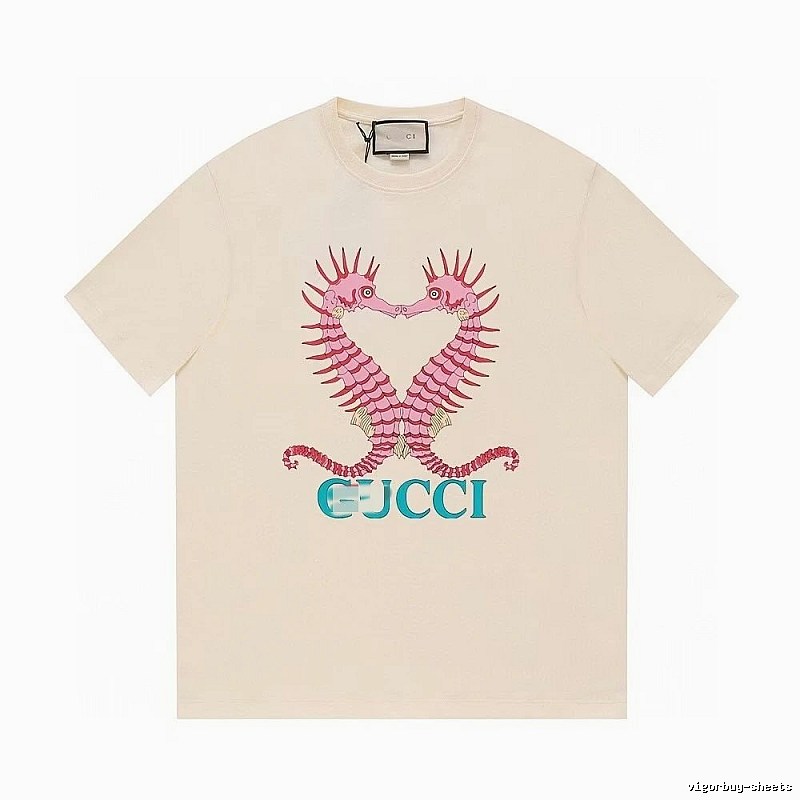 Gucci Seahorse Print Trendy Off-white Short Sleeve T-shirt