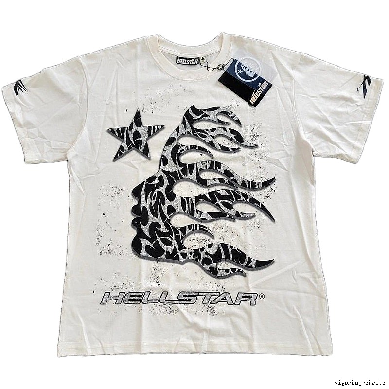 Hellstar Flame Print Street-style Off-white T-shirt