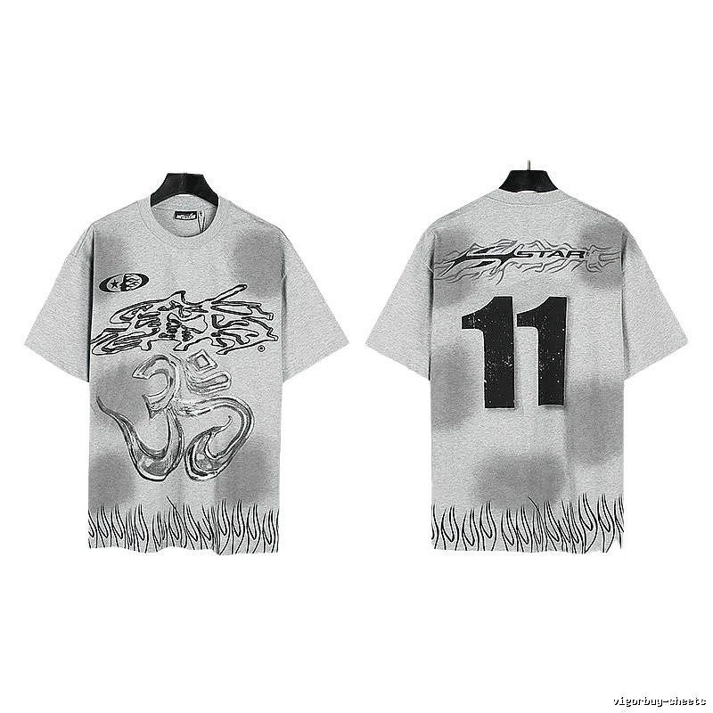 Hellstar No.11 Flame Street Style Gray T-Shirt