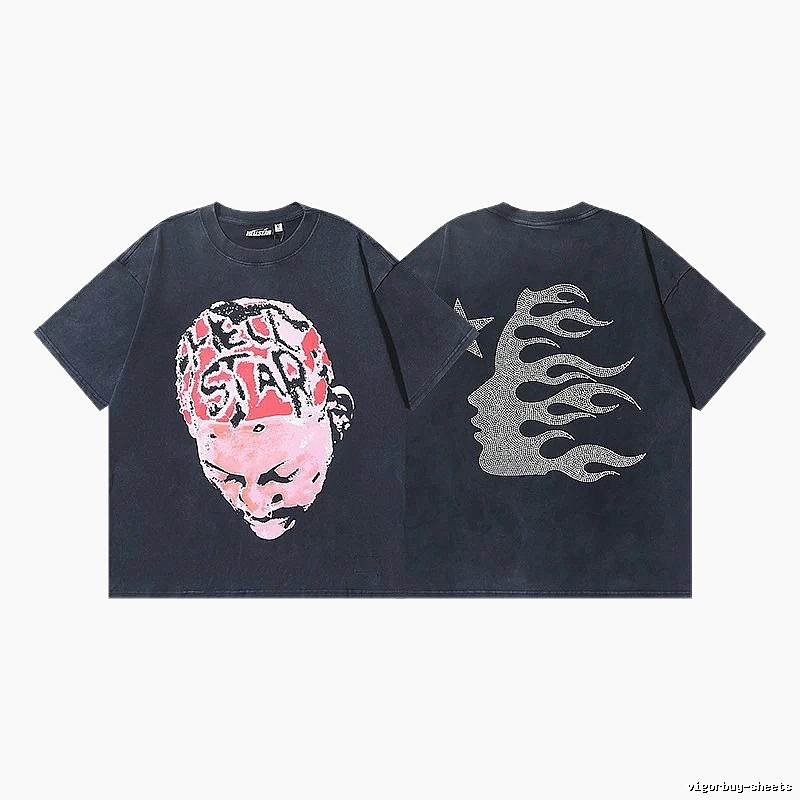 Hellstar Portrait Flame Street Style Black T-Shirt