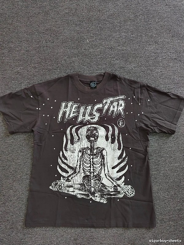 Hellstar Skull Print Dark Style Brown T-Shirt